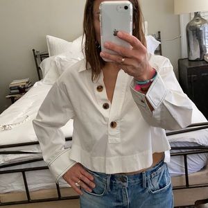 Khaite crop poplin boxy button-up top